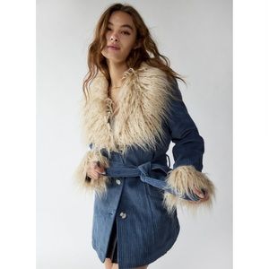 UO Tasha Faux Fur Corduroy Coat - Blue